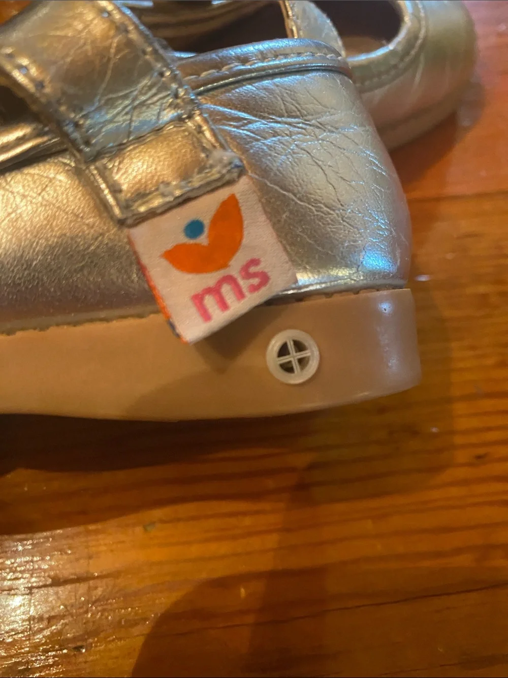 Toddler Metallic Silver Mary Jane Flats with Floral Detail